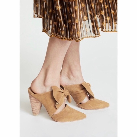 $550 Ulla Johnson Lucia Blue Suede Bow Pointed Toe Block Heels Mules size 9.5 - Picture 2 of 13